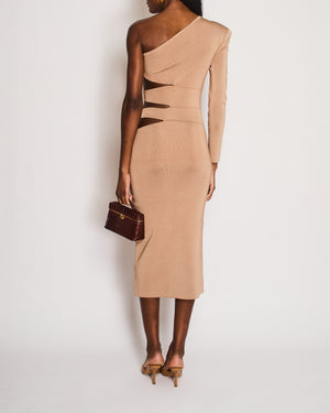 Balmain Beige One-Shoulder Body Con Maxi Dress with Cut-Out Detail Size FR 38 (UK 10)