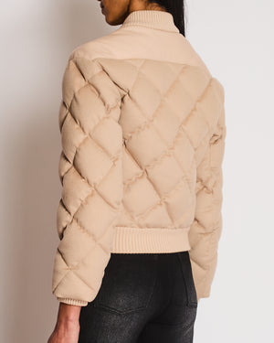 Hermès Beige Quilted Cropped Bomber Jacket with Leather Logo Detail Size FR 34 (UK 6)
