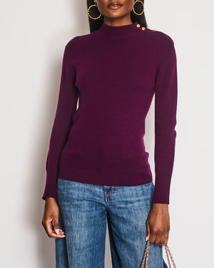 Chanel Purple Knitted Long Sleeve Jumper with CC Gold Button Detail Size FR 36 (UK 8)