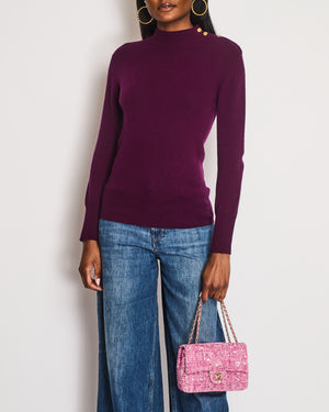 Chanel Purple Knitted Long Sleeve Jumper with CC Gold Button Detail Size FR 36 (UK 8)