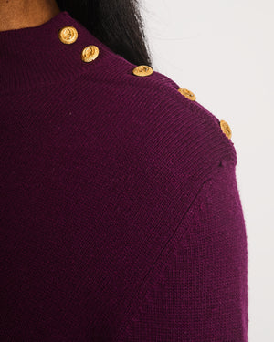 Chanel Purple Knitted Long Sleeve Jumper with CC Gold Button Detail Size FR 36 (UK 8)
