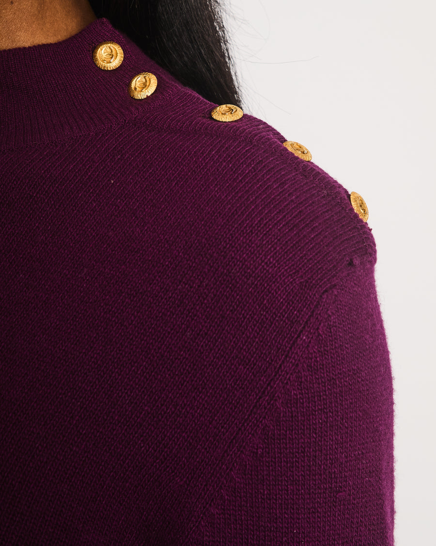 Chanel Purple Knitted Long Sleeve Jumper with CC Gold Button Detail Size FR 36 (UK 8)
