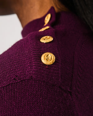 Chanel Purple Knitted Long Sleeve Jumper with CC Gold Button Detail Size FR 36 (UK 8)