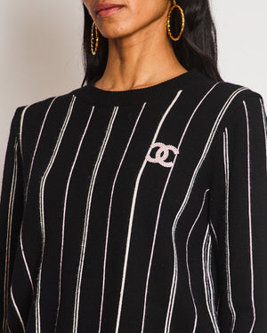 Chanel 23/P Black Striped CC Long Sleeve Jumper Size FR 36 (UK 8)