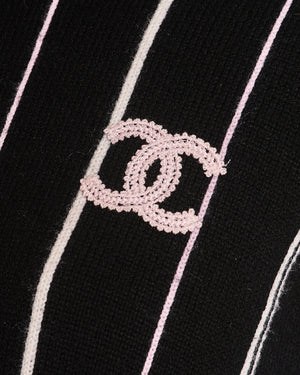 Chanel 23/P Black Striped CC Long Sleeve Jumper Size FR 36 (UK 8)
