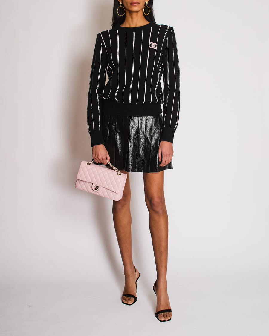 Chanel 23/P Black Striped CC Long Sleeve Jumper Size FR 36 (UK 8)