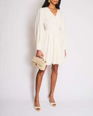 Zimmermann White Long Sleeve V-Neck Midi Dress with Button Detail Size 0 (UK 8)