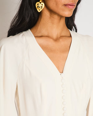 Zimmermann White Long Sleeve V-Neck Midi Dress with Button Detail Size 0 (UK 8)