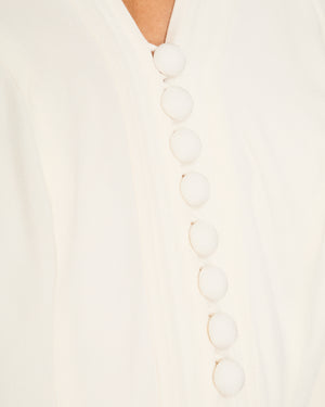 Zimmermann White Long Sleeve V-Neck Midi Dress with Button Detail Size 0 (UK 8)