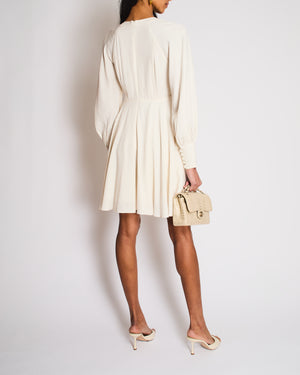 Zimmermann White Long Sleeve V-Neck Midi Dress with Button Detail Size 0 (UK 8)