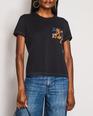 Hermès T-Shirt in Bleu Noir with "Les Clefs" Print in Size FR 38 (UK 10)