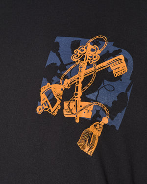 Hermès T-Shirt in Bleu Noir with "Les Clefs" Print in Size FR 38 (UK 10)