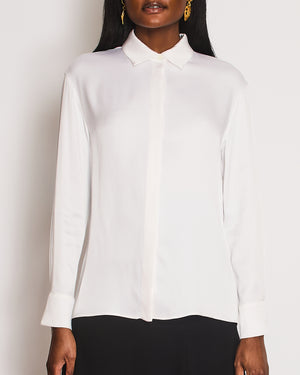 Loewe White Silk Shirt with Gold Cufflink Details Size FR 36 (UK 8)
