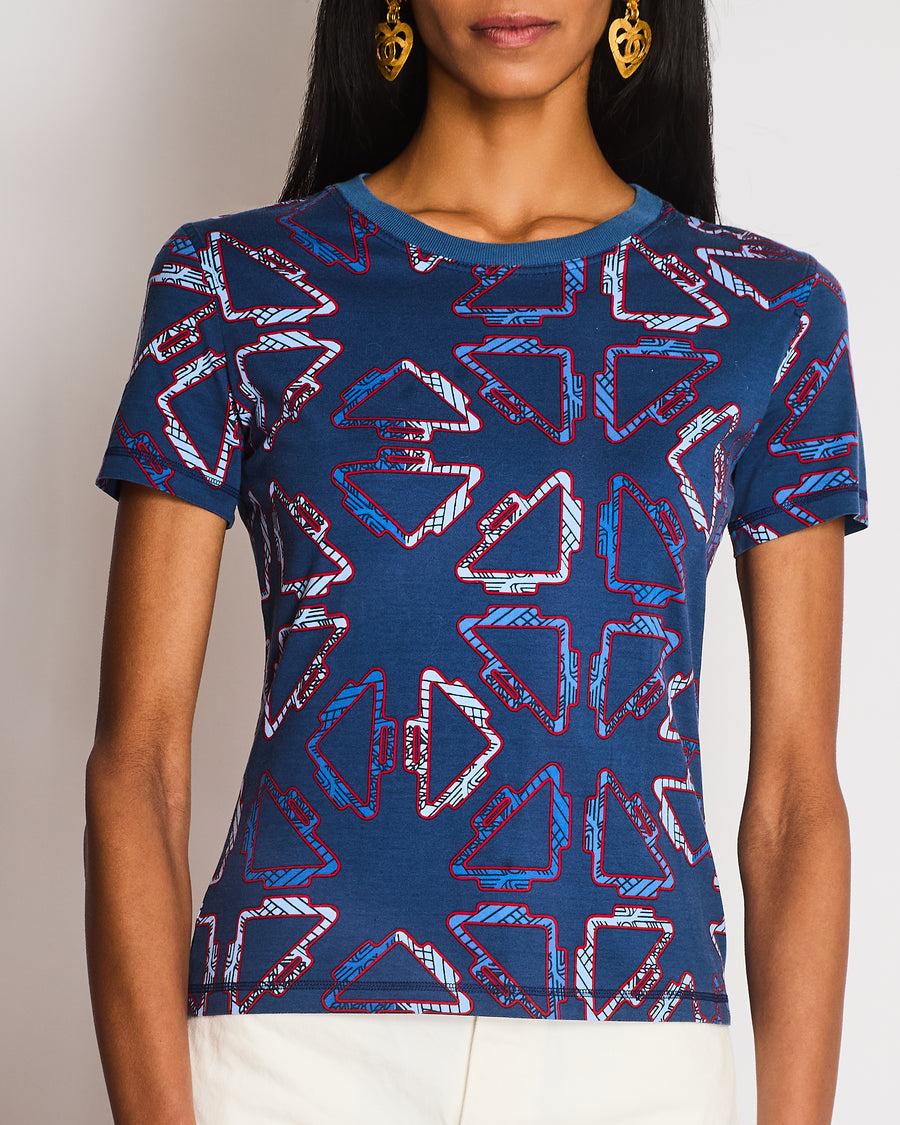 Hermès Blue Robe Droite Tatersales Jersey T-Shirt Size FR 36 (UK 8)
