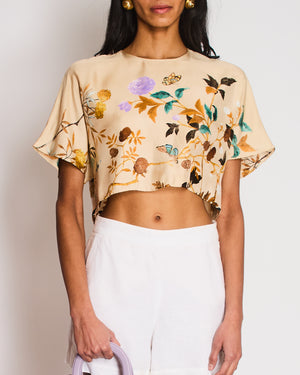 Gucci Beige GG Silk Floral Printed Cropped Top Size IT 42 (UK 10)