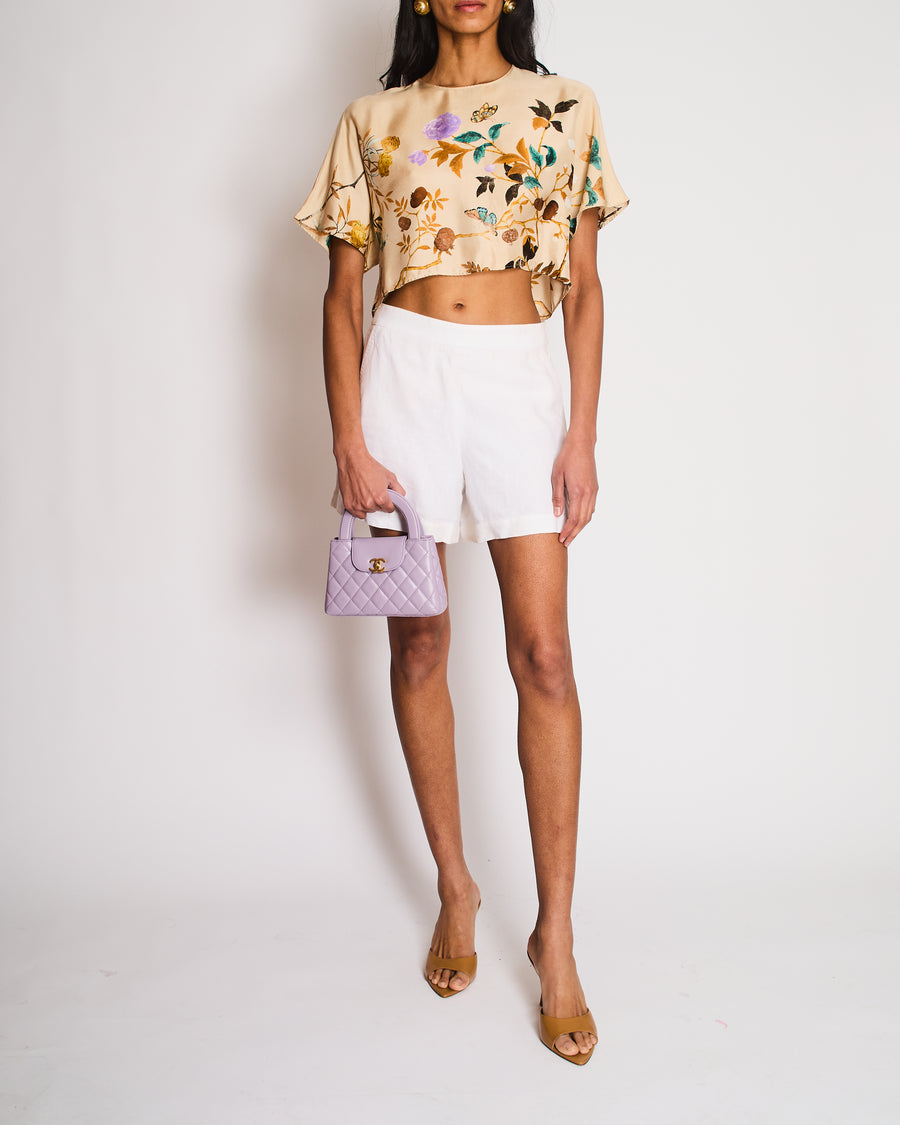 Gucci Beige GG Silk Floral Printed Cropped Top Size IT 42 (UK 10)