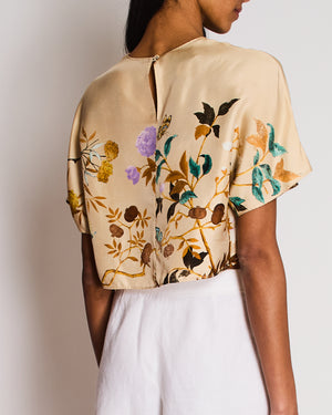 Gucci Beige GG Silk Floral Printed Cropped Top Size IT 42 (UK 10)