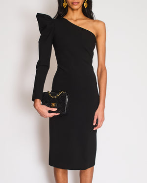 Max Mara Black Ruched One-Shoulder Body-Con Midi Dress Size IT 36 (UK 4)
