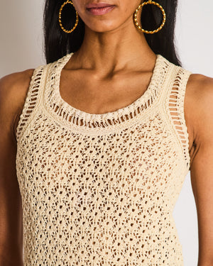 Chanel Beige Knitted Sleeveless Dress with Camellia Button Pocket Detail Size FR 34 (UK 6)