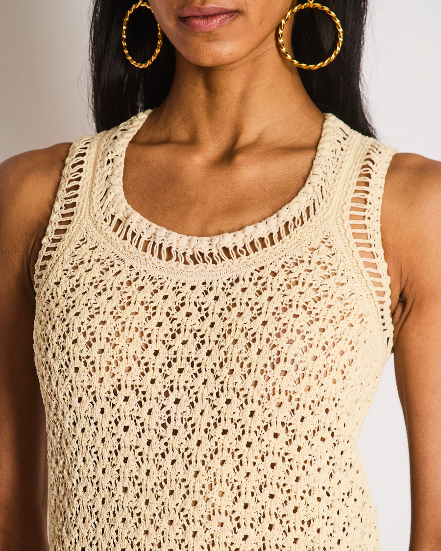 Chanel Beige Knitted Sleeveless Dress with Camellia Button Pocket Detail Size FR 34 (UK 6)