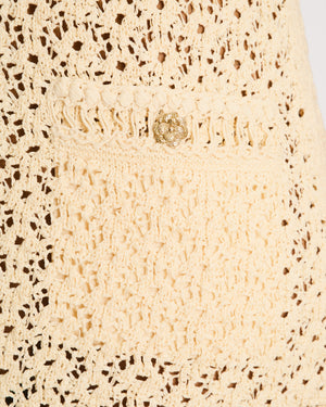 Chanel Beige Knitted Sleeveless Dress with Camellia Button Pocket Detail Size FR 34 (UK 6)