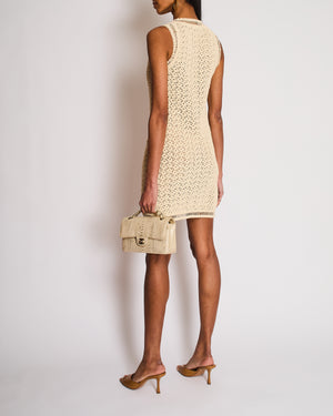 Chanel Beige Knitted Sleeveless Dress with Camellia Button Pocket Detail Size FR 34 (UK 6)