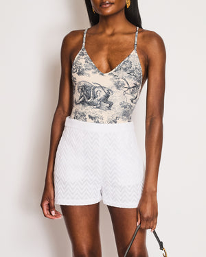 Christian Dior Blue Toile Du Jouy Savage One-Piece Swimsuit Size S (UK 6/8)