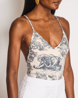 Christian Dior Blue Toile Du Jouy Savage One-Piece Swimsuit Size S (UK 6/8)