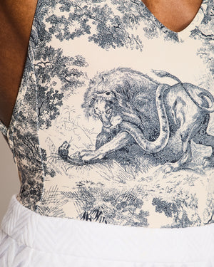 Christian Dior Blue Toile Du Jouy Savage One-Piece Swimsuit Size S (UK 6/8)