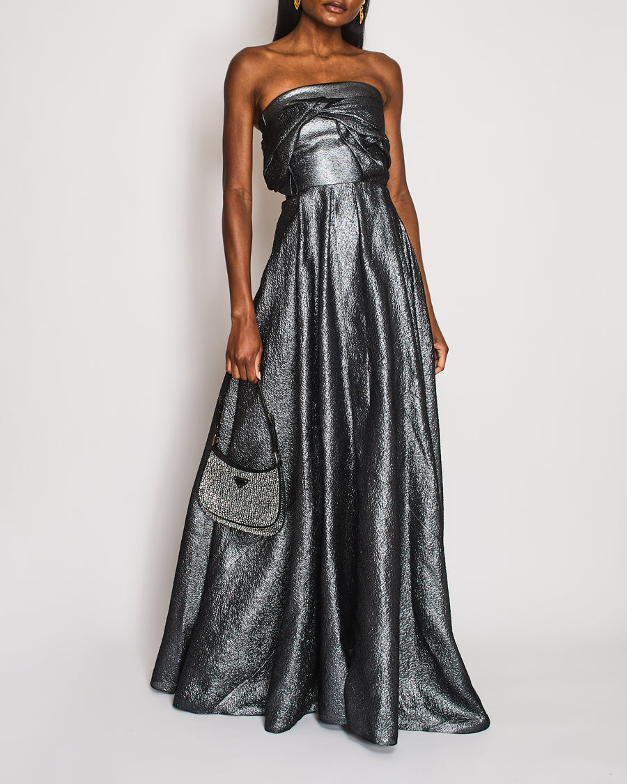 Roland Mouret Silver Sleeveless Bustier Maxi Gown Size FR 34 (UK 6)