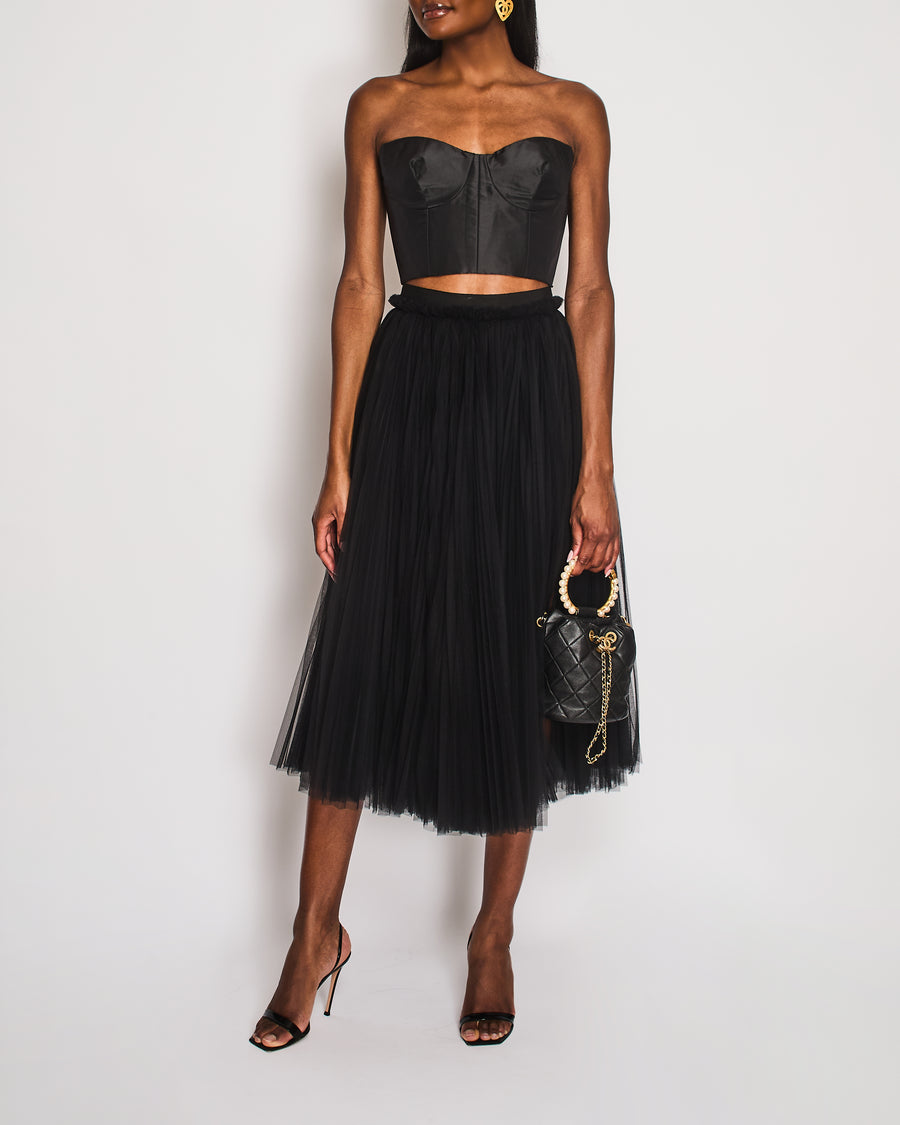 Dolce & Gabbana Black Pleated Mesh Maxi Skirt Size IT 40 (UK 8)