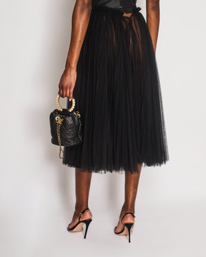 Dolce & Gabbana Black Pleated Mesh Maxi Skirt Size IT 40 (UK 8)