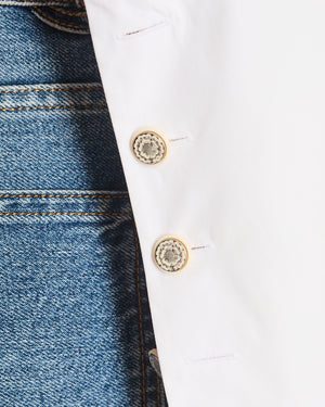 Chanel White Cotton Shirt with Pleated Details at the Front and on the Sleeves and Camellia Button Size FR 34 (UK 6)