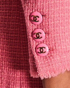 Chanel Pink Mètiers d'Art 2020 Tweed Jacket with CC Logo Buttons Size FR 34 (UK 6-8)