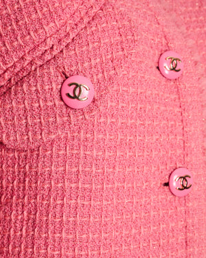 Chanel Pink Mètiers d'Art 2020 Tweed Jacket with CC Logo Buttons Size FR 34 (UK 6-8)