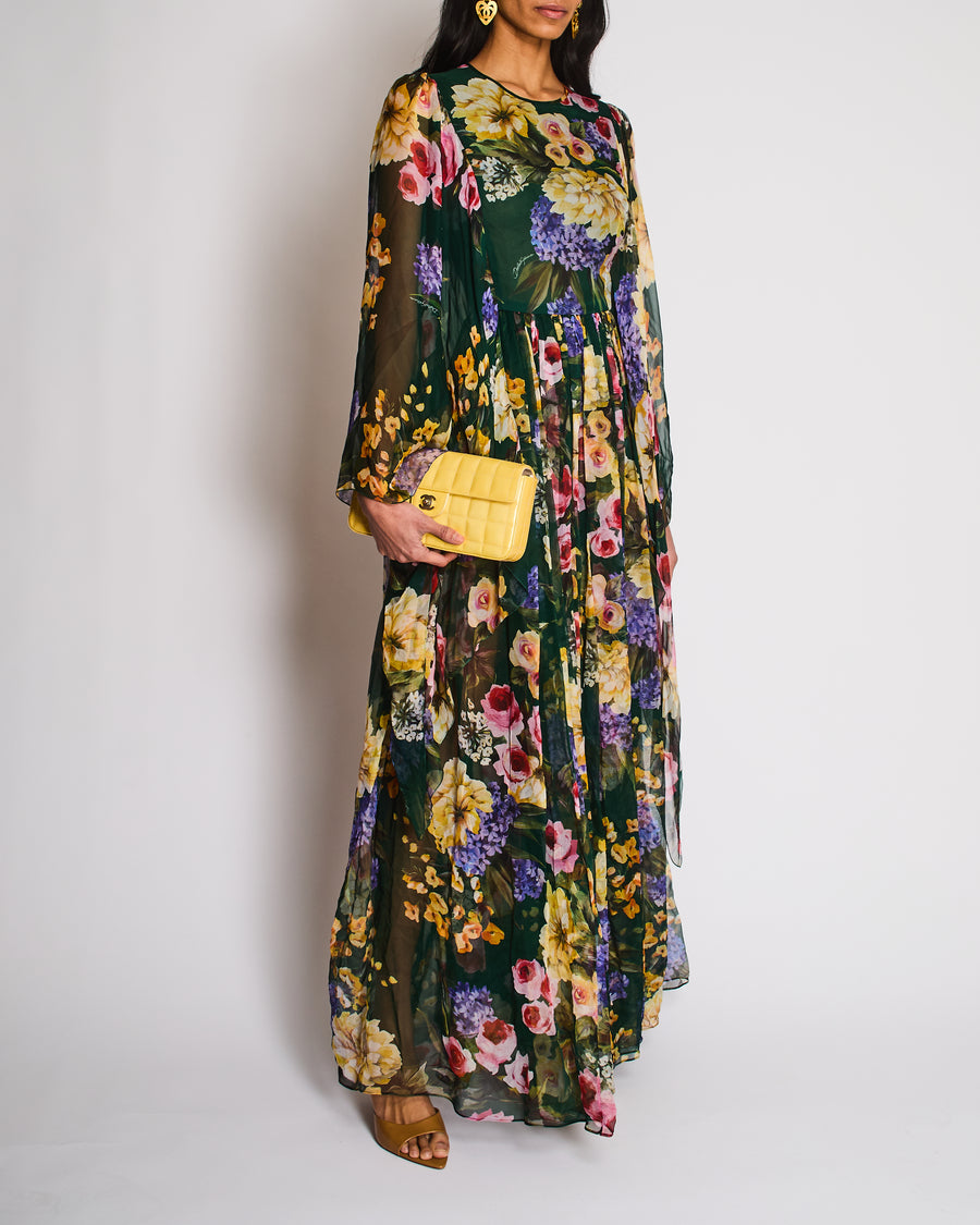 Dolce & Gabbana Green Garden Print Chiffon Maxi Dress with Cape Sleeve –  Sellier