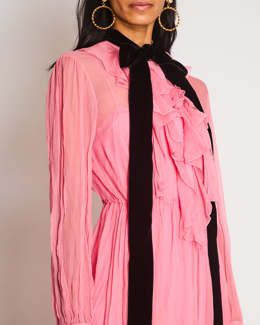 gucci pink mini dress Gucci Pink Elasticated Waist Mini Dress with Ruffle on the Neckline an –  Sellier