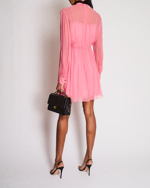 gucci pink mini dress Gucci Pink Elasticated Waist Mini Dress with Ruffle on the Neckline an –  Sellier