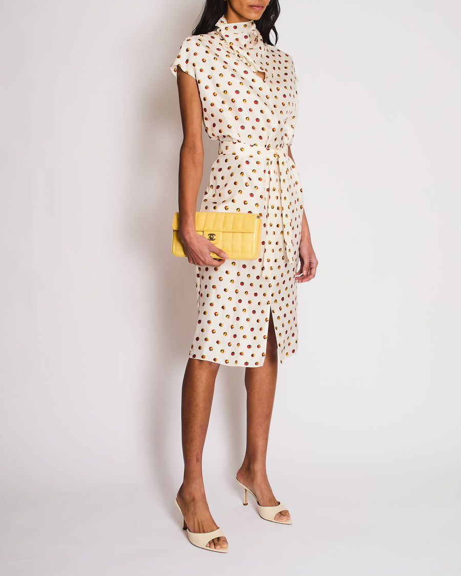 Hermes White Silk Dress with Multi-Coloured Marble Print Size FR 38 (UK 10)
