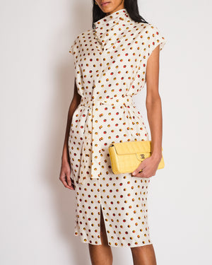 Hermes White Silk Dress with Multi-Coloured Marble Print Size FR 38 (UK 10)