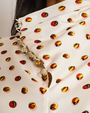 Hermes White Silk Dress with Multi-Coloured Marble Print Size FR 38 (UK 10)