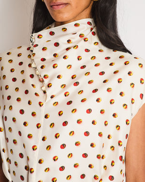 Hermes White Silk Dress with Multi-Coloured Marble Print Size FR 38 (UK 10)