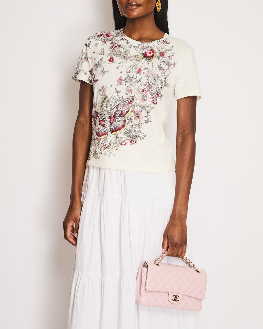 Christian Dior White Butterfly Print T-Shirt Size S (UK 8)