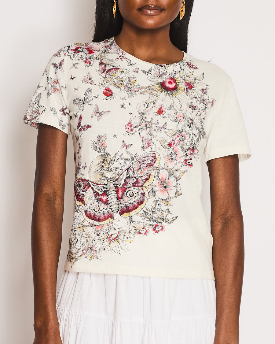 Christian Dior White Butterfly Print T-Shirt Size S (UK 8)