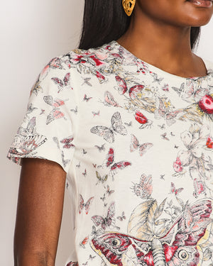Christian Dior White Butterfly Print T-Shirt Size S (UK 8)