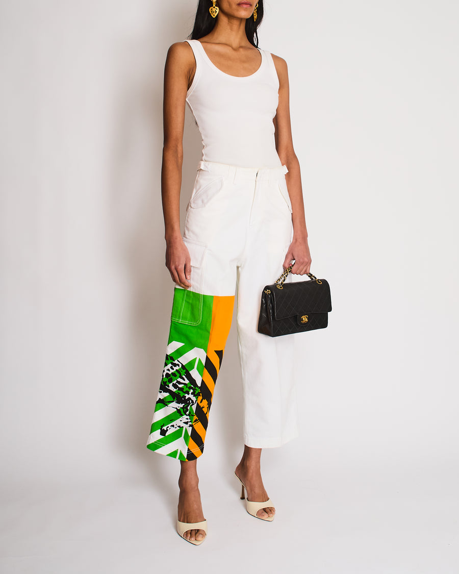 Christian Dior SS22 White Cargo Pants with Green, Orange and Cheetah Print Details Size FR 34 (UK 6)