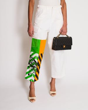 Christian Dior SS22 White Cargo Pants with Green, Orange and Cheetah Print Details Size FR 34 (UK 6)