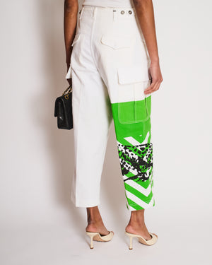 Christian Dior SS22 White Cargo Pants with Green, Orange and Cheetah Print Details Size FR 34 (UK 6)
