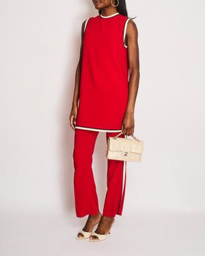 Gucci Red Shift Tunic and Matching Straight-Leg Trousers Set with White and Navy Side Stripe Size IT 40/42 (UK 8/10)