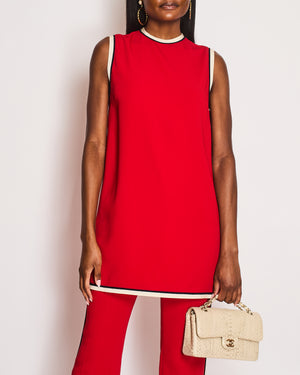 Gucci Red Shift Tunic and Matching Straight-Leg Trousers Set with White and Navy Side Stripe Size IT 40/42 (UK 8/10)